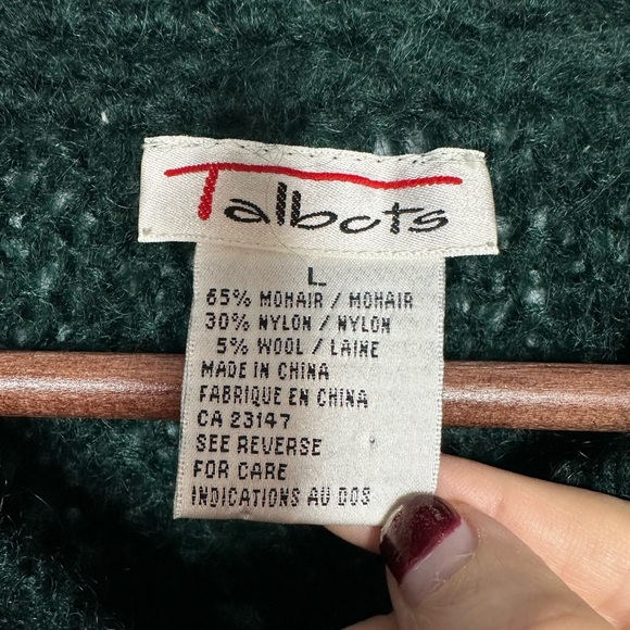 Vtg Talbots Mohair Blend Open Cable Knit Cardigan Sz L Oversized Forest Green - Picture 7 of 12